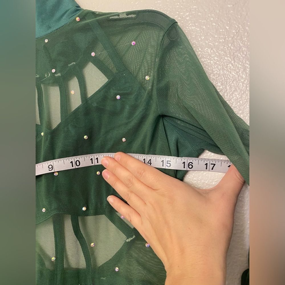 Kelle Dance costume solo green mesh leotard rhinestoned MA-Medium adult - Picture 7 of 9